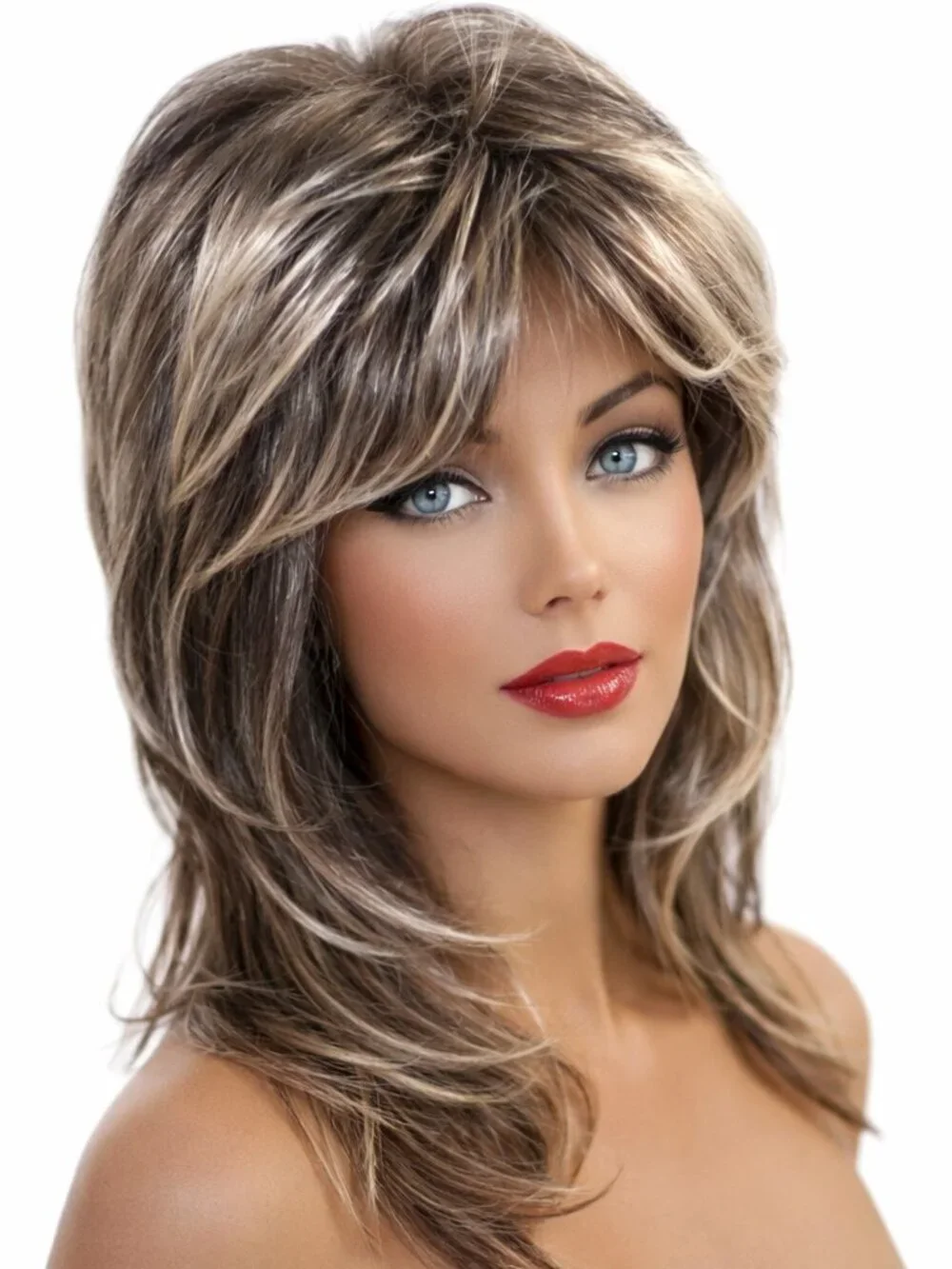 Hivision 100% Synthetic Long Two Tone Gray Layered Wig